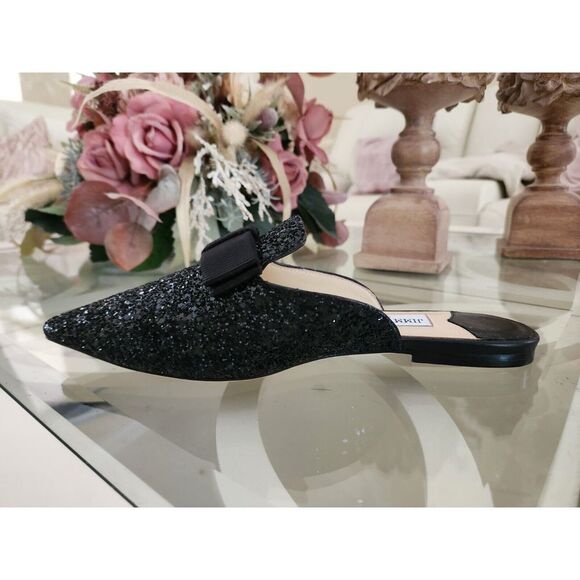 Jimmy Choo Women's Black Coarse Glitter Galaxy Mule Flats Shoes Size 37 - Picture 5 of 12
